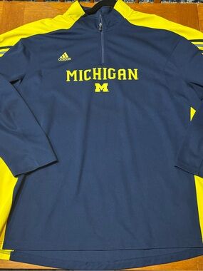 adidas Navy and Yellow Michigan 1/4 Zip Pullover